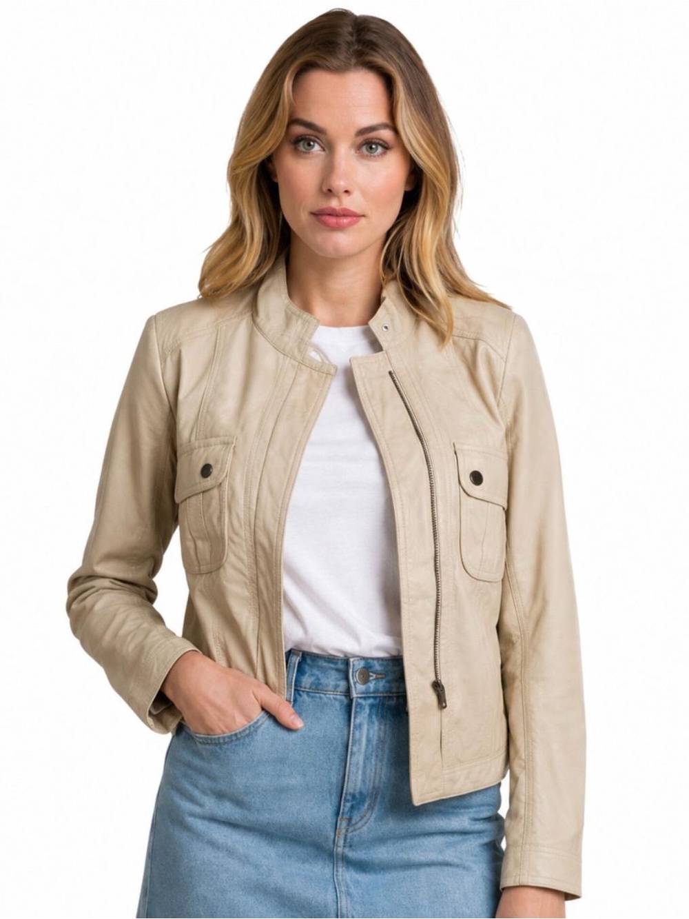 Time Postmodern Cream Leather Jacket